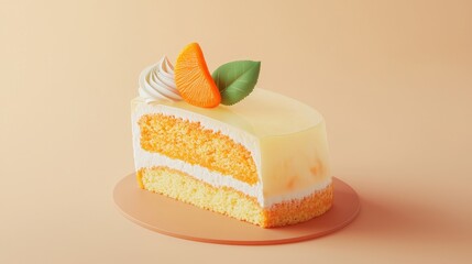 Delicious Orange Cake Slice with Cream and Glaze Sweet Dessert Close up Studio Shot