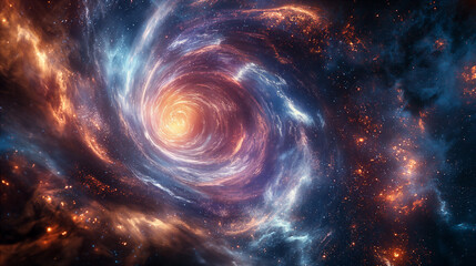 Obraz premium Cosmic Vortex With Red And Blue Nebulae. Generative AI