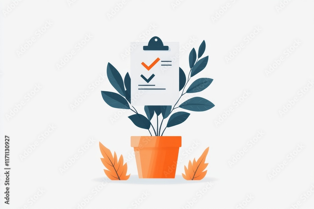 Poster a flat design of a clipboard with a resume icon and a checkmark, set against a plain white backgroun