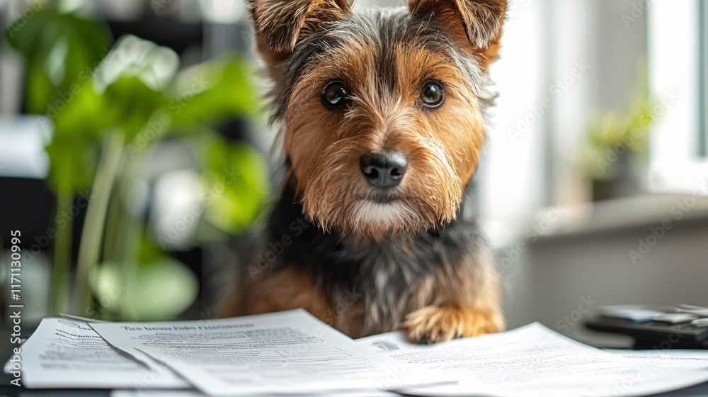 Aufkleber pet insurance plans close-up of a pet owner reviewing policy documents with a focus on coverage deta