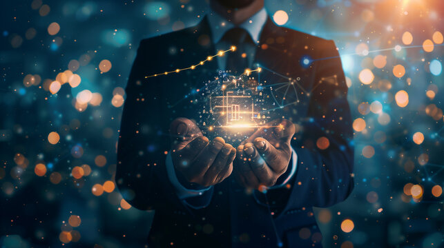 Businessman presents the year 2025 with ascending arrows representing yearly progress from 2021 to 2025, symbolizing business growth, future goals, and strategy planning. Challenge in the new year, 