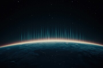 Obraz premium Stunning View of Earth from Space with Light Beams and Starry Background