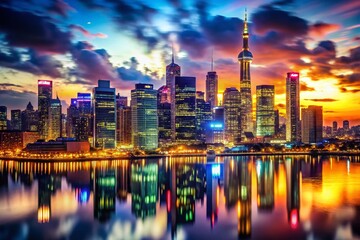 Naklejka premium Silhouetted Cityscape: Captivating Urban Night Skyline