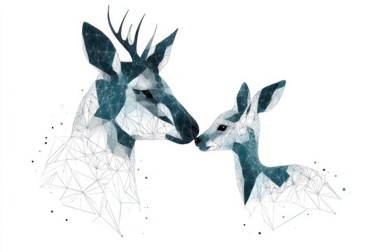 A geometric representation of a kangaroo and joey, drawn in simple triangular and circular shapes