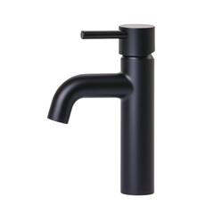 Modern black faucet design, white isolated background.