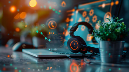 Technical Support and Customer Service Concept. Icon of tools, with icons for customer service, 24/7 support, communication, and technical maintenance. business technology in customer assistance.