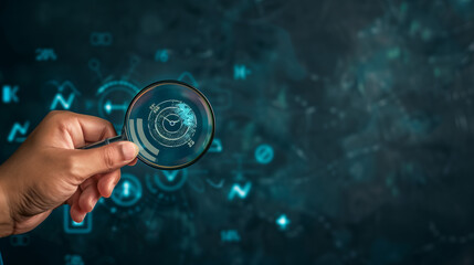 The 2025 New Year business goals concept. Hand holding a magnifying glass highlighting year 2025 with a target icon, representing focus on business goals and objectives for the future. Marketing trend
