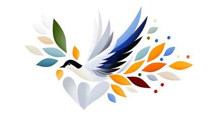 Abstract Bird with Colorful Leaves  Nature  Spring  Flight  Design Element
