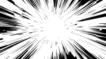 Naklejka premium Abstract black and white comic book-style background with lines of speed