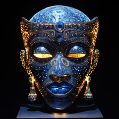 Intricate Blue Mask with Illuminated Patterns