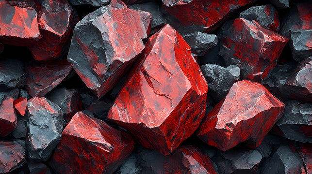 Raw cinnabar stones with vivid red hues natural display textured background artistic capture mineral. Cinnabar. Illustration