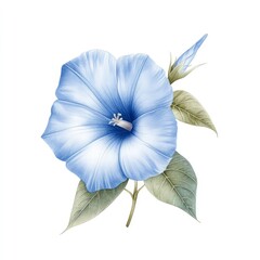 Watercolor blue morning glory bloom flower isolated on white background