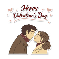 Happy Valentine's Day with Romantic Couple Doodle Design