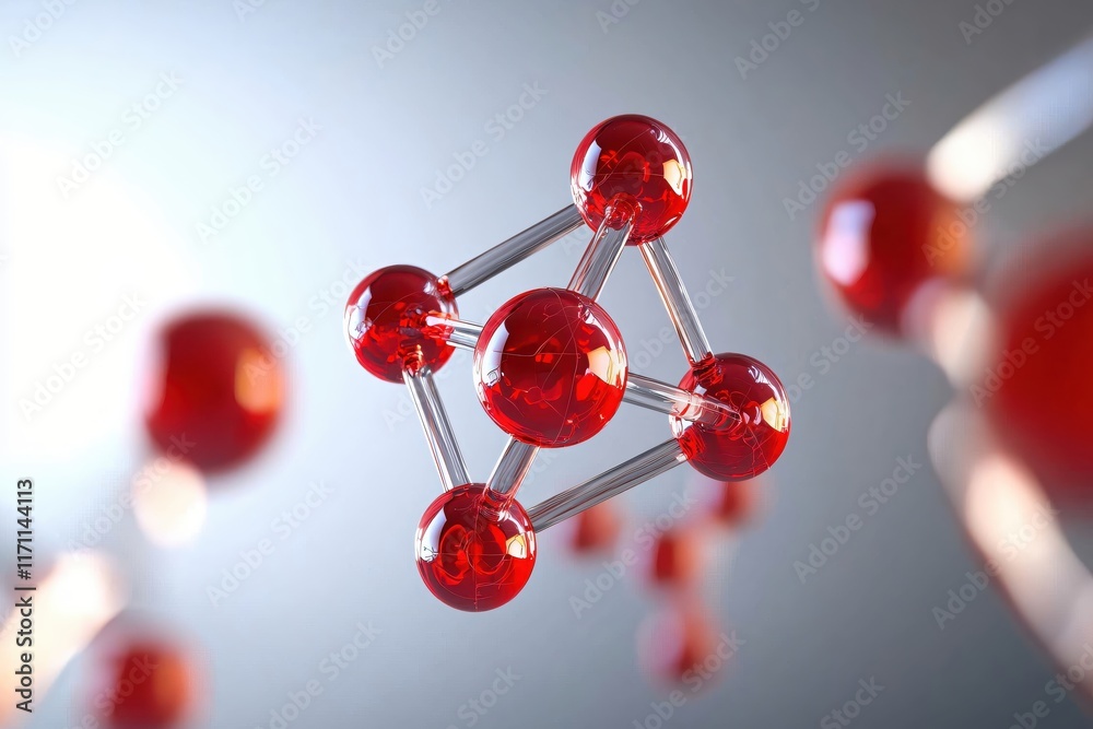 Aufkleber red molecular structure with transparent connectors in 3d visual representation of science