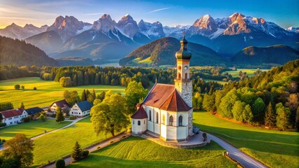 Fototapeta premium St. Coloman Church, Austrian Alps, Scenic Landscape Photography