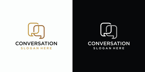 Face line chat bubble vector logo design