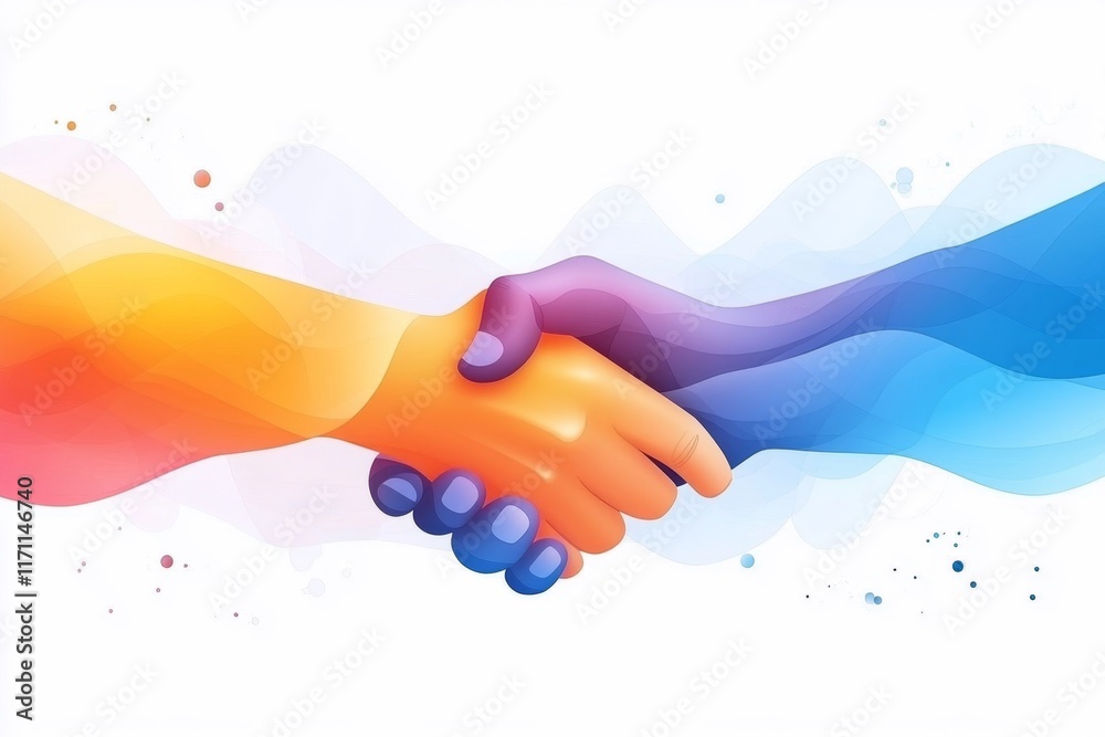 Poster a minimalist illustration of a handshake symbolizing job interviews, drawn with clean lines and soft