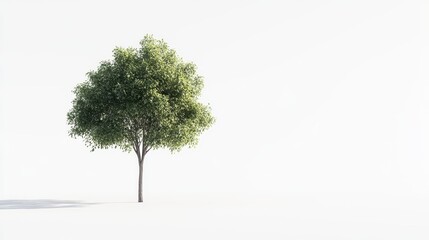 A solitary, symmetrical tree with a dense green canopy, standing alone on a white background, evoking symmetry and order for use in modern landscape or garden design.