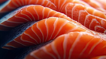 Generative AI-rendered close-up of salmon fillet showcasing its rich details and vibrant tones.