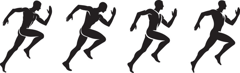 Man human figure running vector black silhouette lineart logo icon bundle, athlete run isolated on white background set, creative minimal sports editable clipart