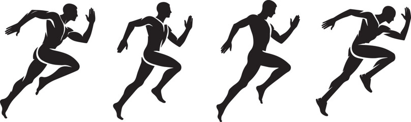 Man human figure running vector black silhouette lineart logo icon bundle, athlete run isolated on white background set, creative minimal sports editable clipart