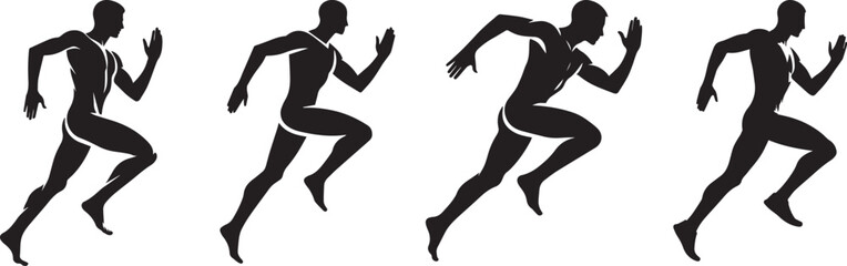 Man human figure running vector black silhouette lineart logo icon bundle, athlete run isolated on white background set, creative minimal sports editable clipart