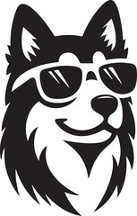 Dog wearing sunglass black soild silhouette icon, animal doggy head, animal character illustration, editable vector clip art silhouette