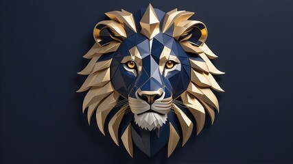 Illustration of a majestic lion head crafted with angular, geometric patterns and glowing gold.