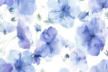 Delicate watercolor blue flowers on white background