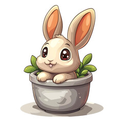 Adorable Cartoon Bunny in a Flower Pot: A Delightful Springtime Illustration