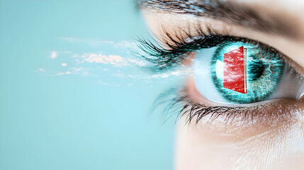 Woman's eye, data stream, future technology, vision, digital, concept,  background blue, stock photo