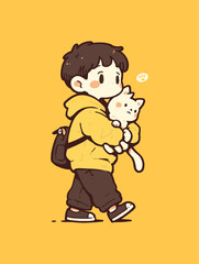 character Illustration with a Cat