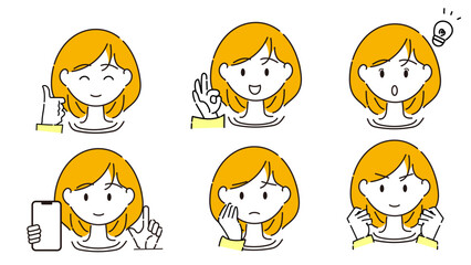 女性のいろいろな表情・表現セット