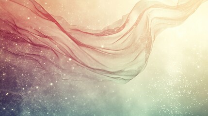 Fototapeta premium Ethereal flow of colorful sheer fabric with sparkling stars and dreamy bokeh effect