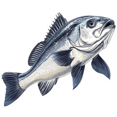 Majestic Sea Fish Illustration - Detailed Line Art Drawing of a Fish