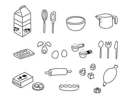 シンプルで可愛いキッチン用品のイラストセット