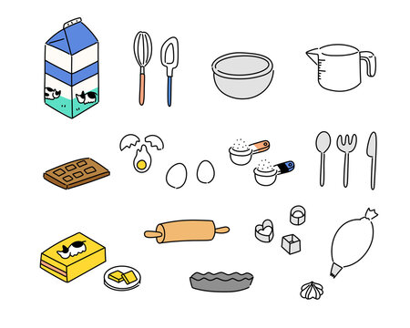 シンプルで可愛いキッチン用品のイラストセット