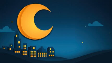 Fototapeta premium Crescent Moon Over Illuminated City Skyline at Night