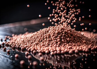 Fototapeta premium High-resolution macro photograph: Dry yeast explodes against a stark black backdrop, revealing intricate textures.
