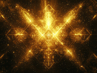 radiant burst of golden light illuminates intricate sacred symbols, creating mesmerizing cosmic scene