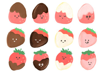 たくさんの苺のチョコレートがけセット（顔つき）