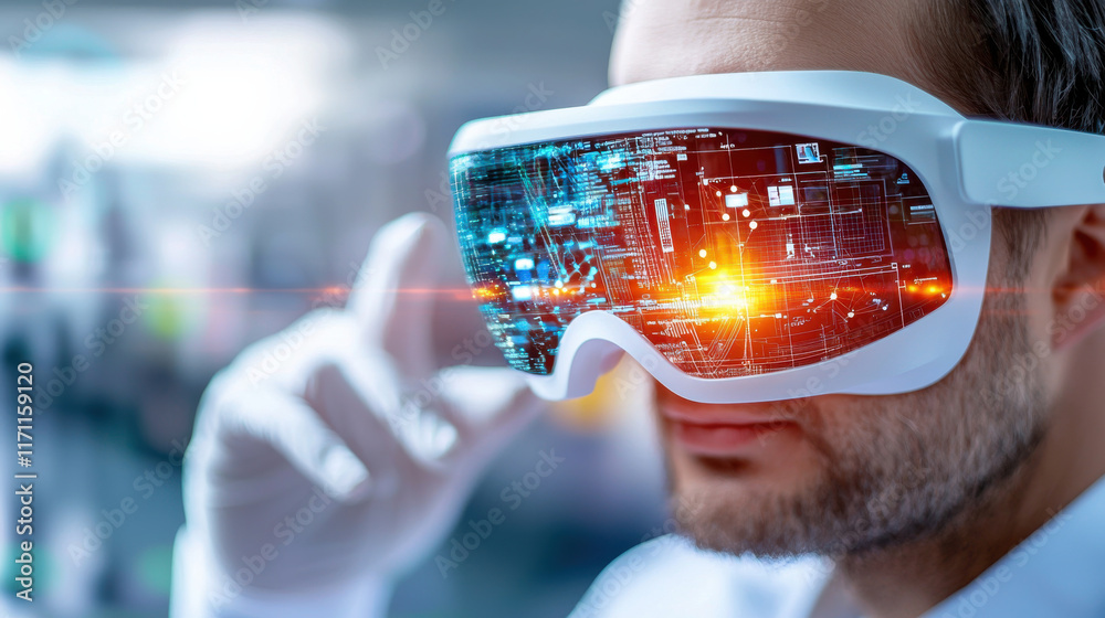 Aufkleber close up of person wearing futuristic wearable device, showcasing advanced technology and digital in