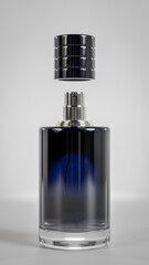 A bottle of perfume with a cap on top. The bottle is blue gradient glass premium photo 3d render