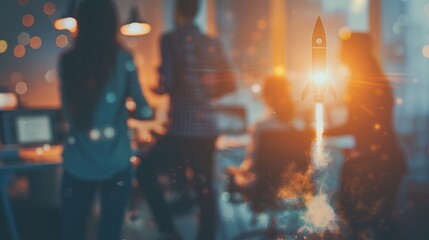 Team launching a new project, symbolized by a rocket taking off.