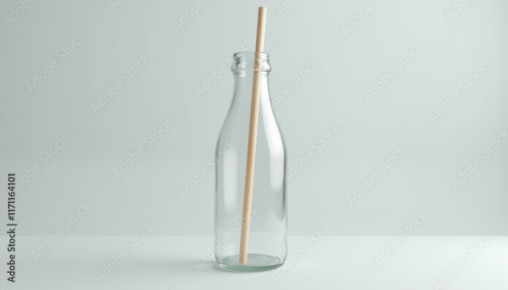 Aufkleber Mockup of a bottle with a straw, high-quality clear texture, minimalistic design, with soft lighting, no objects around