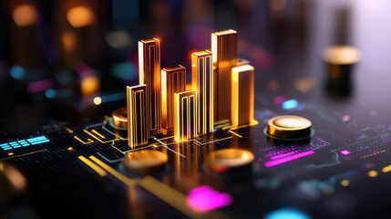 digital representation of smart city with glowing skyscrapers and data visualization elements, showcasing modern technology and urban development