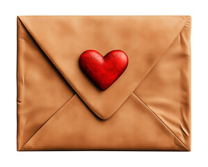 Letter envelope with red heart design for Valentine on a transparent background