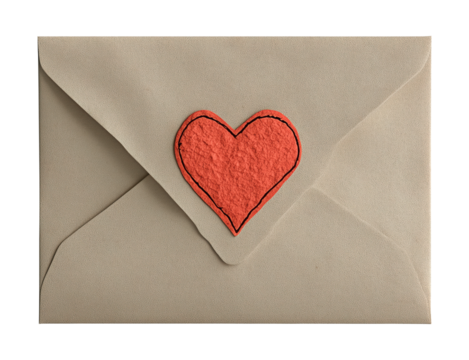 Envelope adorned with a red heart against a transparent background, Valentine's Day letter