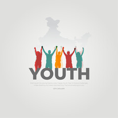12th January - Happy Indian National Youth day Post and Flyer Template. Swami Vivekananda Jayanti Creative with Text and Silhouette Vector Illustration