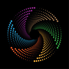 Spiral abstract swirl circular background. Hypnotic colorful halftone circular patterns design.